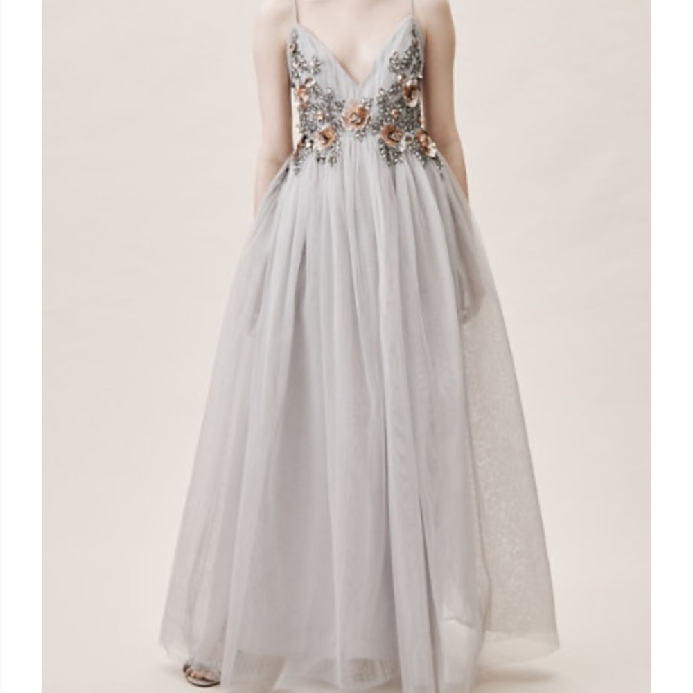 BHLDN | Nymph Dress Floral Blue Tulle Spag Straps